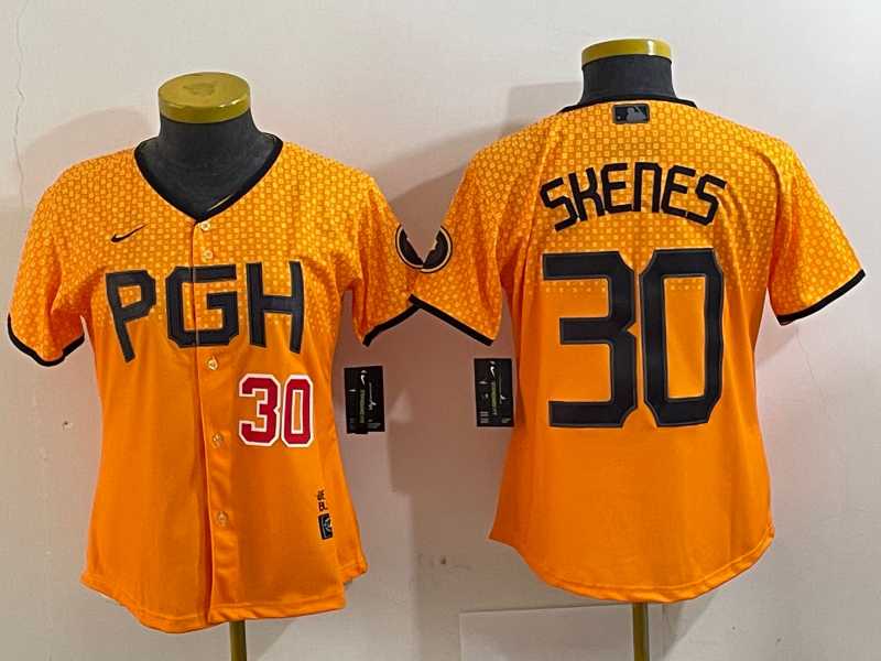 Womens Pittsburgh Pirates #30 Paul Skenes Yellow 2023 City Connect Stitched Jerseys